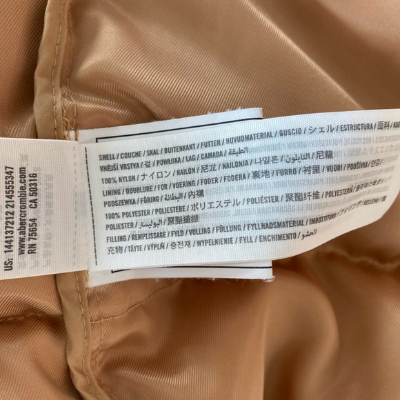 Abercrombie & Fitch Tan Caramel Brown Beige Puffer Jacket Hooded Winter Coat XS - Picture 14 of 16